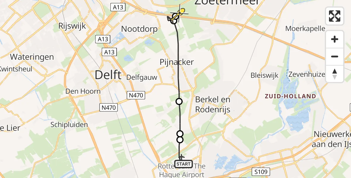 Routekaart van de vlucht: Lifeliner 2 naar Zoetermeer