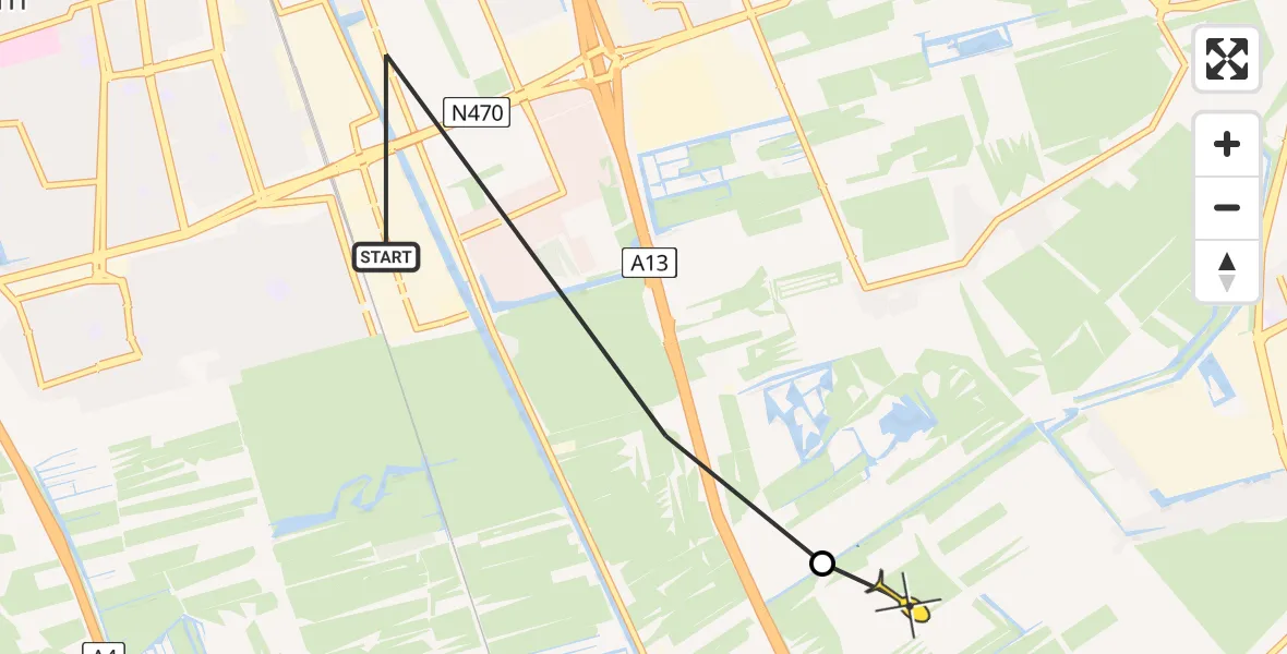 Routekaart van de vlucht: Politieheli naar Rotterdam