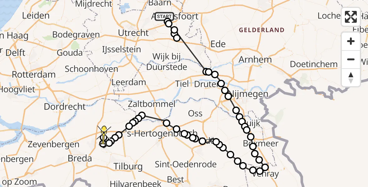 Routekaart van de vlucht: Politieheli naar Raamsdonk