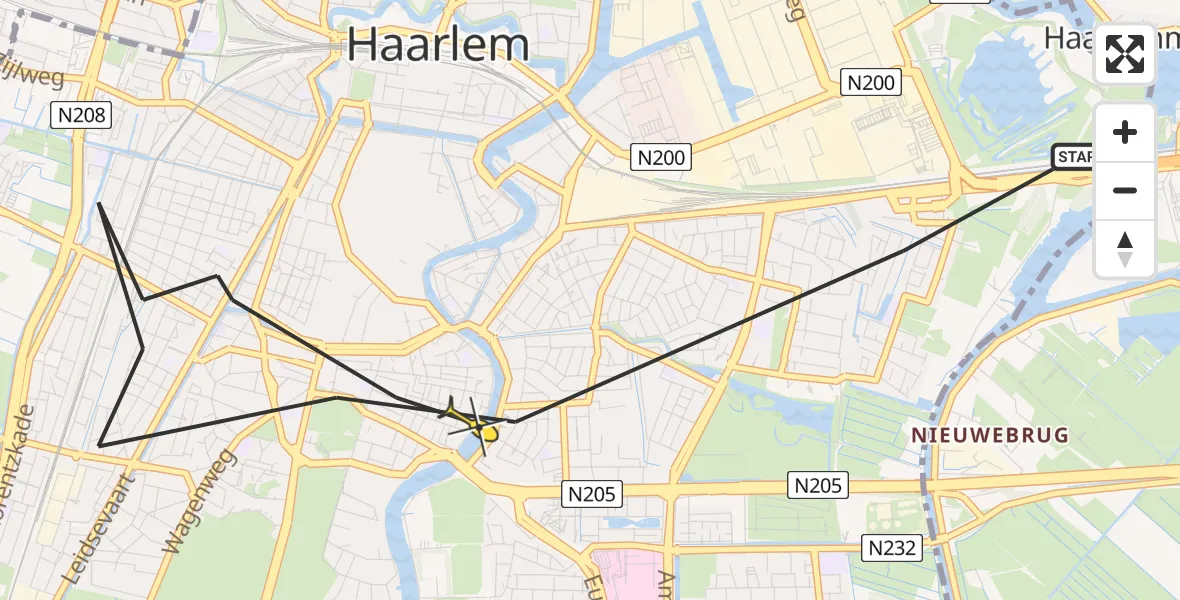 Routekaart van de vlucht: Politieheli naar Haarlem