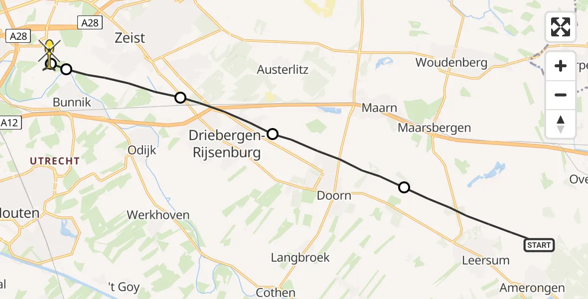 Routekaart van de vlucht: Lifeliner 3 naar Universitair Medisch Centrum Utrecht