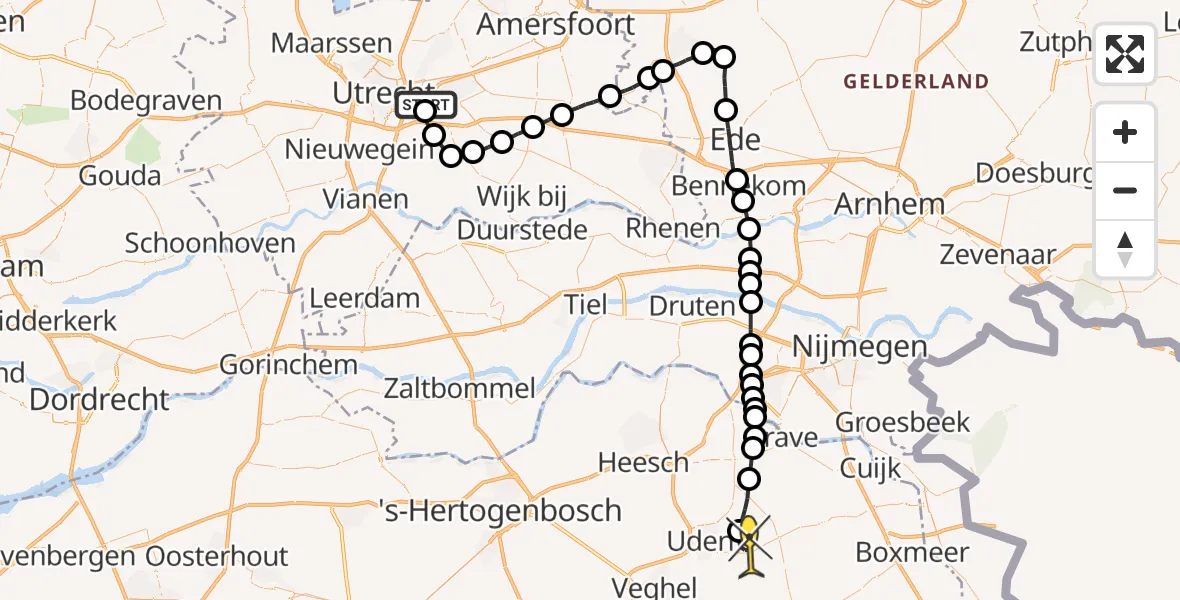 Routekaart van de vlucht: Lifeliner 3 naar Vliegbasis Volkel