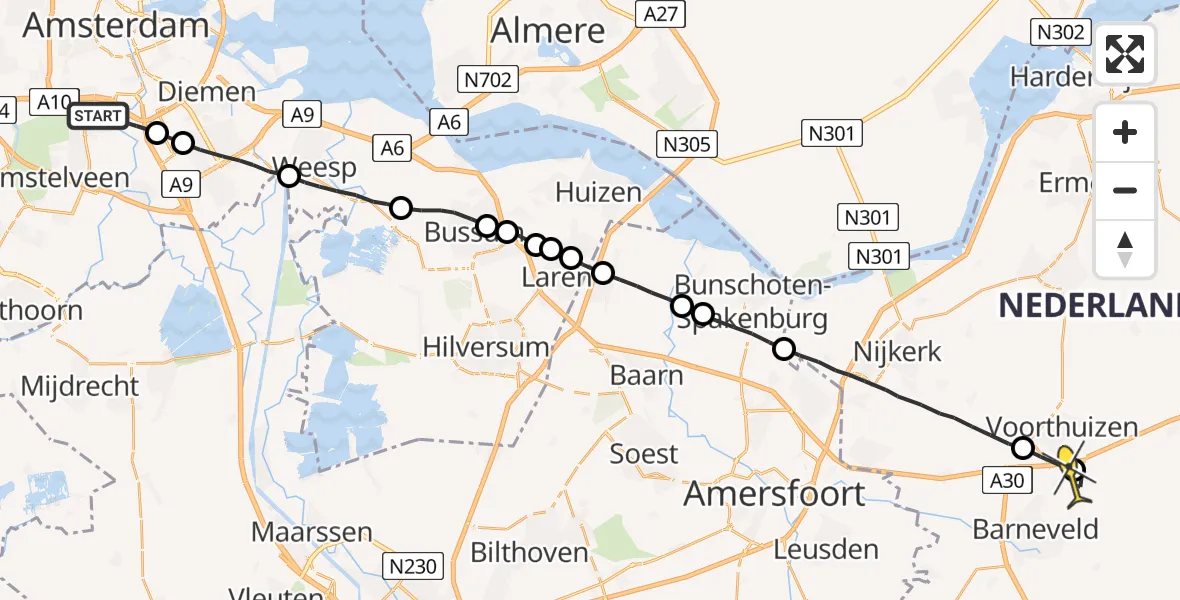 Routekaart van de vlucht: Lifeliner 1 naar Barneveld