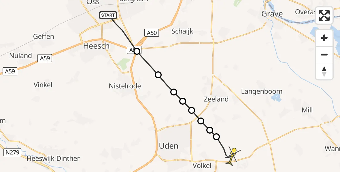 Routekaart van de vlucht: Lifeliner 3 naar Vliegbasis Volkel