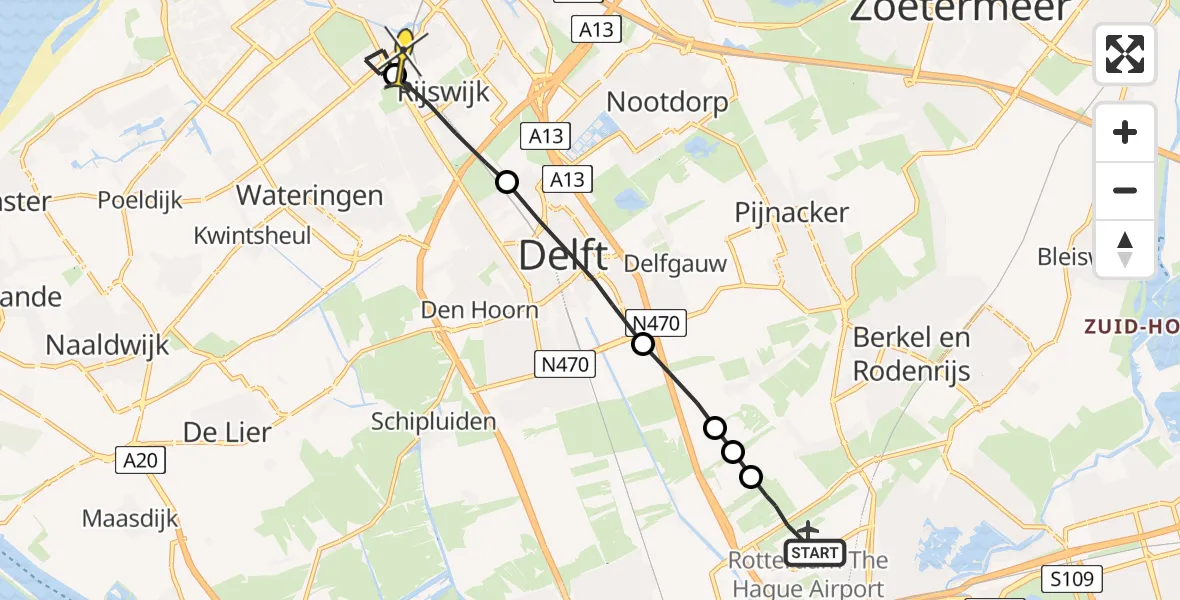 Routekaart van de vlucht: Lifeliner 2 naar Den Haag