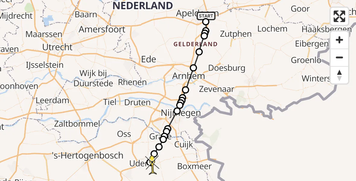 Routekaart van de vlucht: Lifeliner 3 naar Vliegbasis Volkel