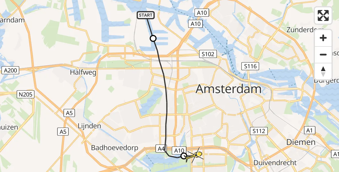 Routekaart van de vlucht: Lifeliner 1 naar VU Medisch Centrum Amsterdam
