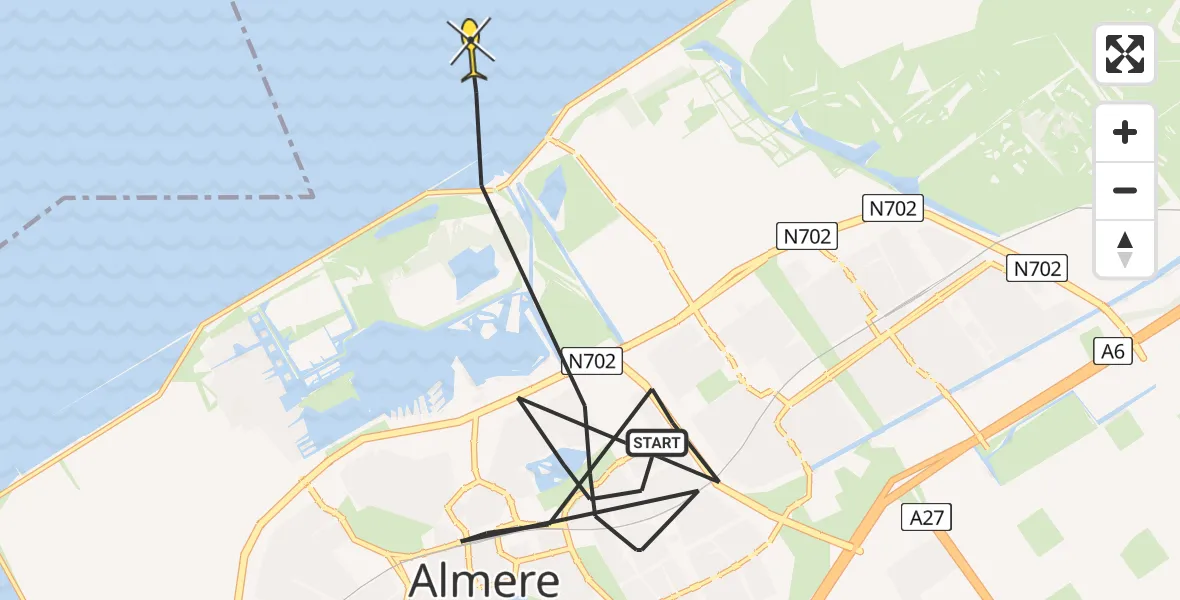 Routekaart van de vlucht: Politieheli naar Almere