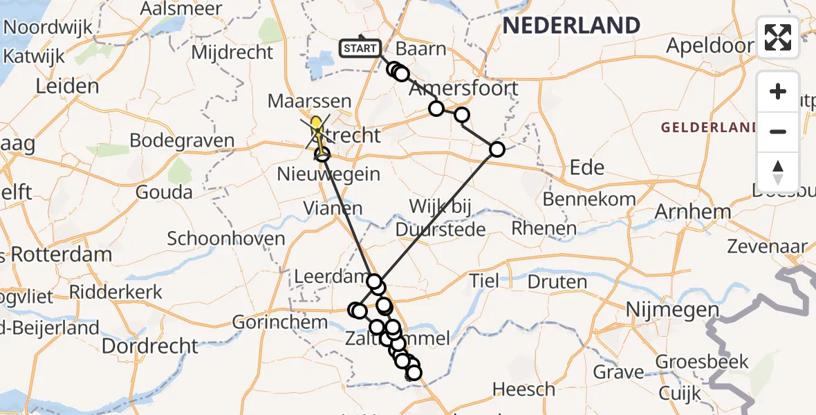 Routekaart van de vlucht: Politieheli naar Utrecht