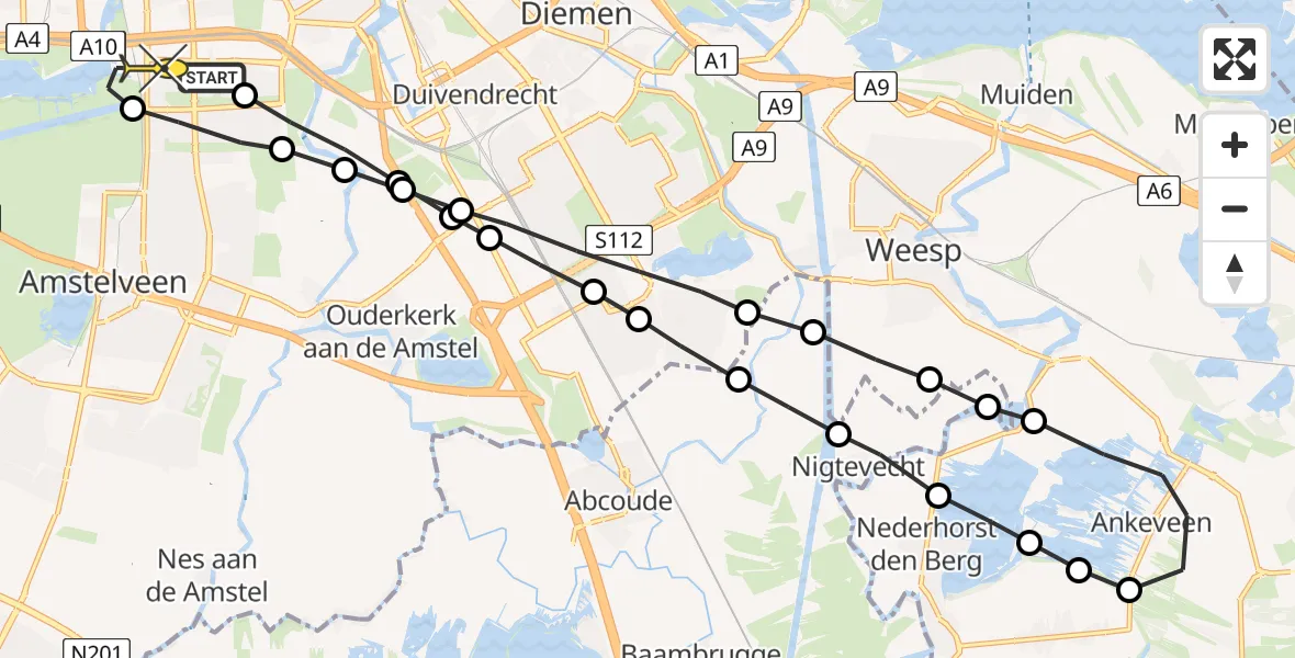 Routekaart van de vlucht: Lifeliner 1 naar VU Medisch Centrum Amsterdam