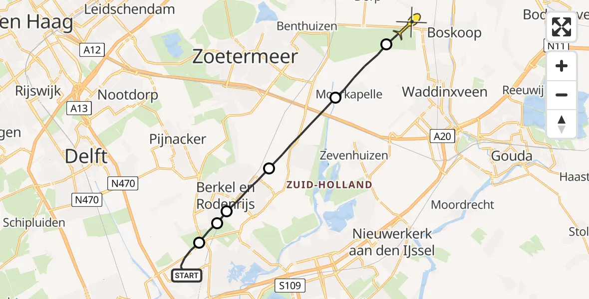 Routekaart van de vlucht: Lifeliner 2 naar Hazerswoude-Dorp