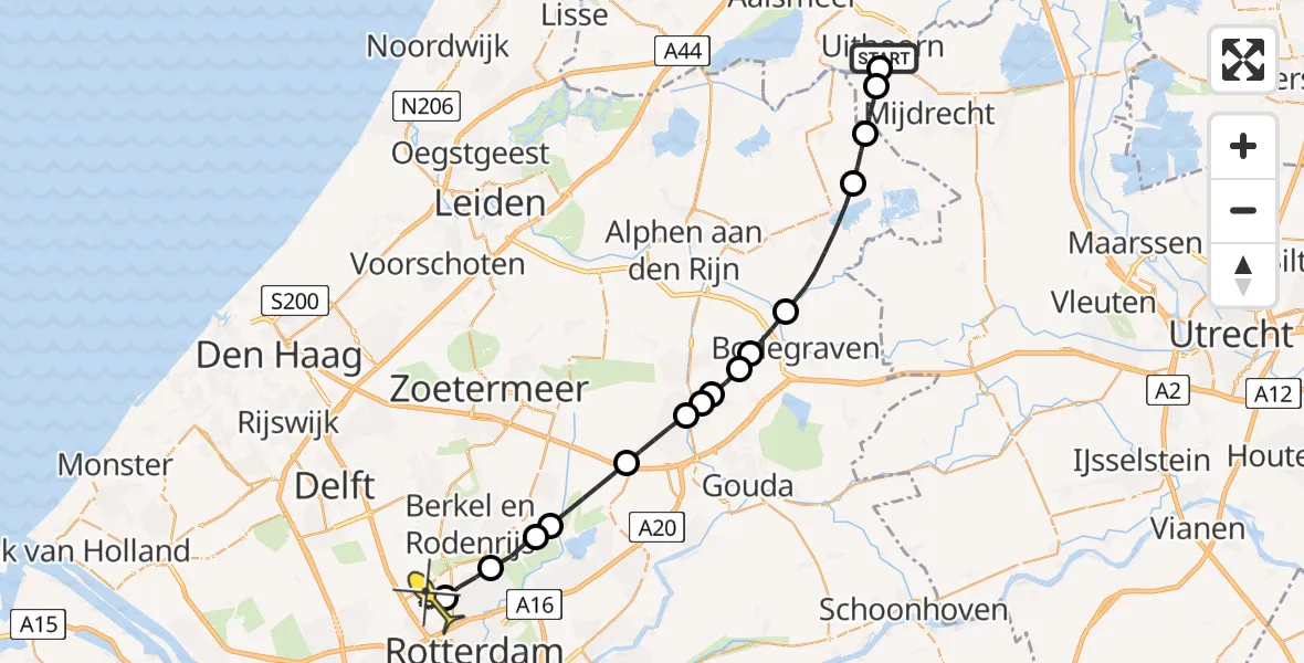 Routekaart van de vlucht: Lifeliner 2 naar Rotterdam The Hague Airport