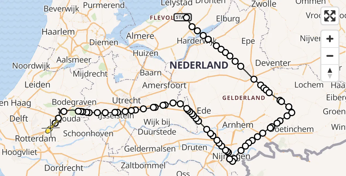 Routekaart van de vlucht: Traumaheli naar Nieuwerkerk aan den IJssel