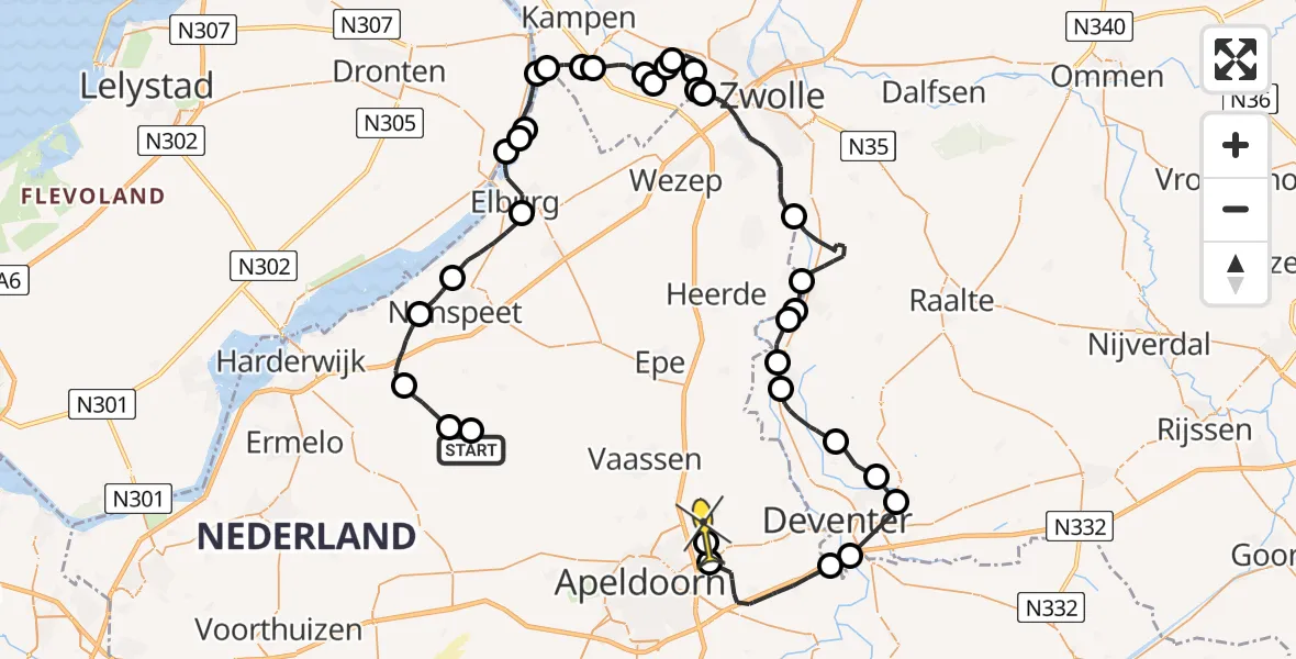 Routekaart van de vlucht: Politiehelikopter naar Vliegveld Teuge