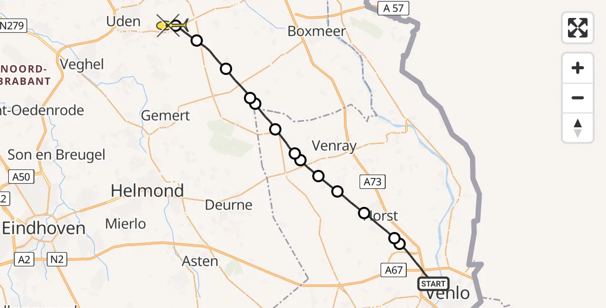 Routekaart van de vlucht: Lifeliner 3 naar Vliegbasis Volkel