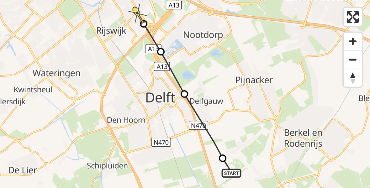 Routekaart van de vlucht: Politieheli naar Rijswijk