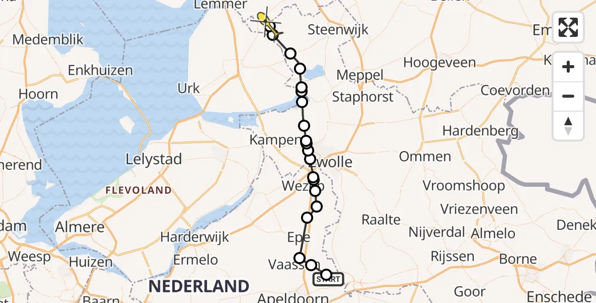 Routekaart van de vlucht: Politieheli naar Kuinre