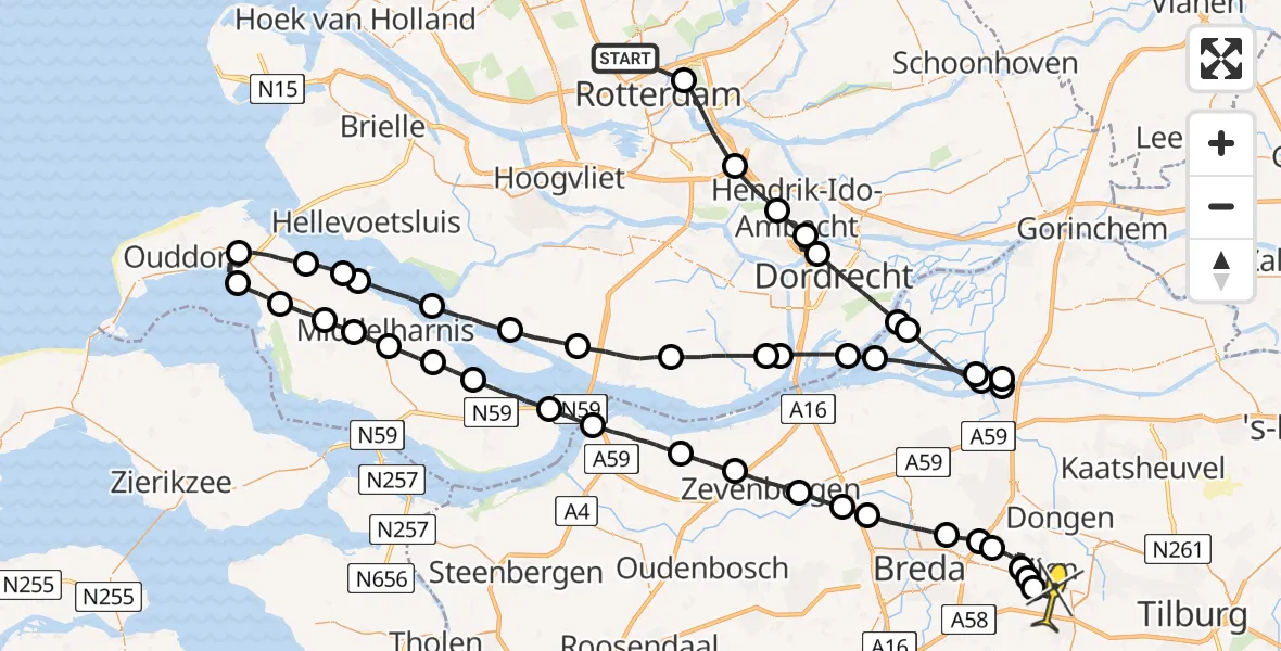 Routekaart van de vlucht: Traumaheli naar Vliegbasis Gilze-Rijen