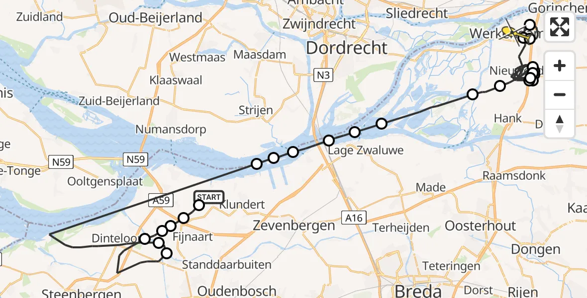 Routekaart van de vlucht: Politieheli naar Werkendam