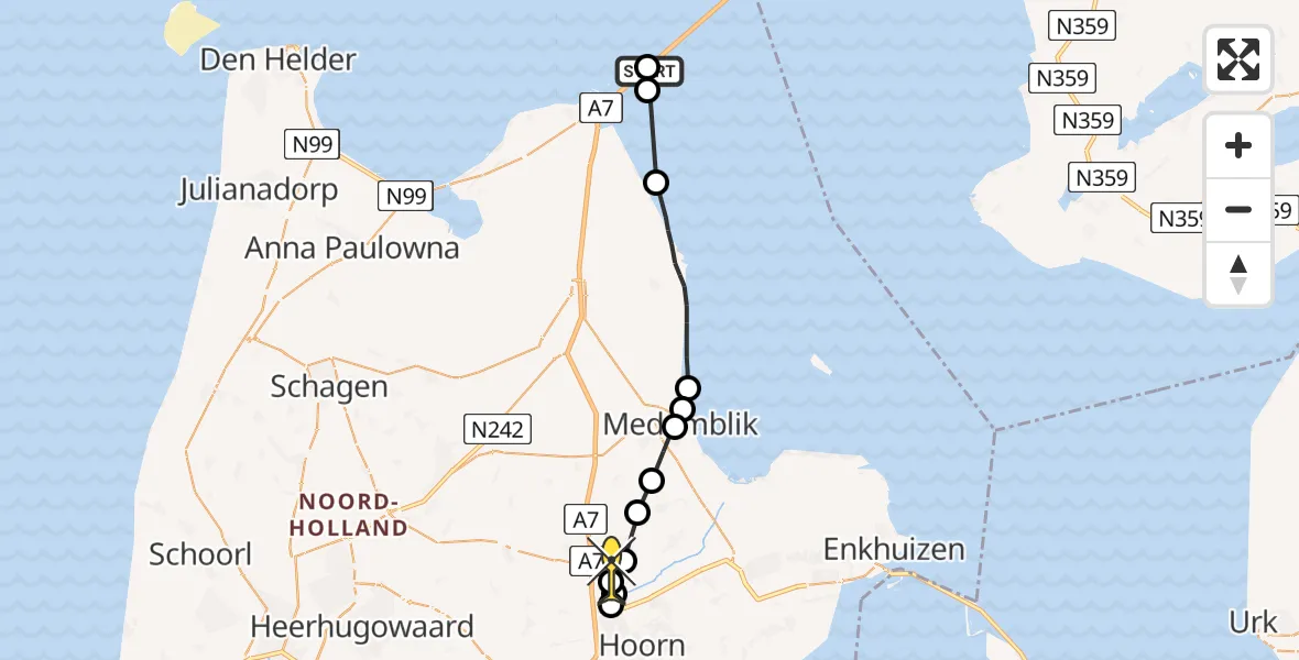 Routekaart van de vlucht: Politiehelikopter naar Nibbixwoud