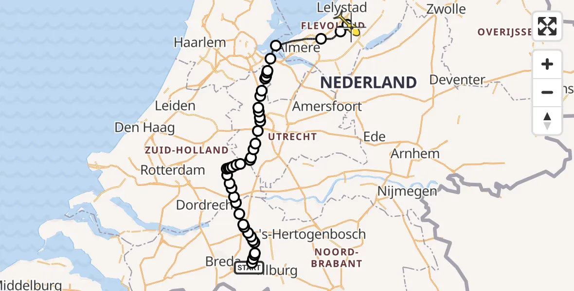 Routekaart van de vlucht: Traumaheli naar Lelystad Airport