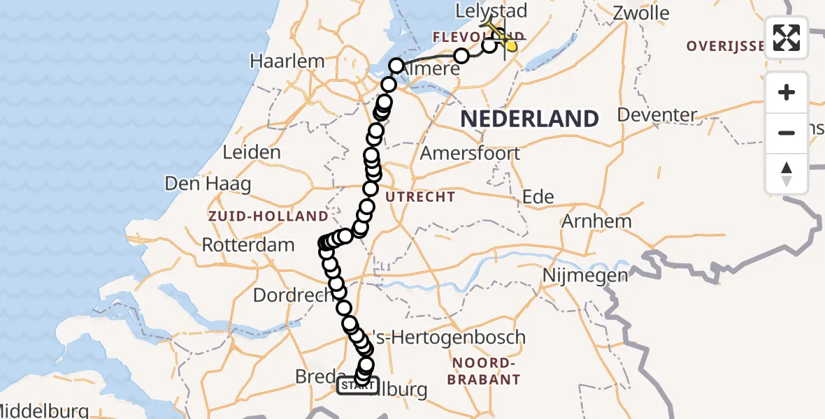 Routekaart van de vlucht: Traumahelikopter naar Lelystad Airport