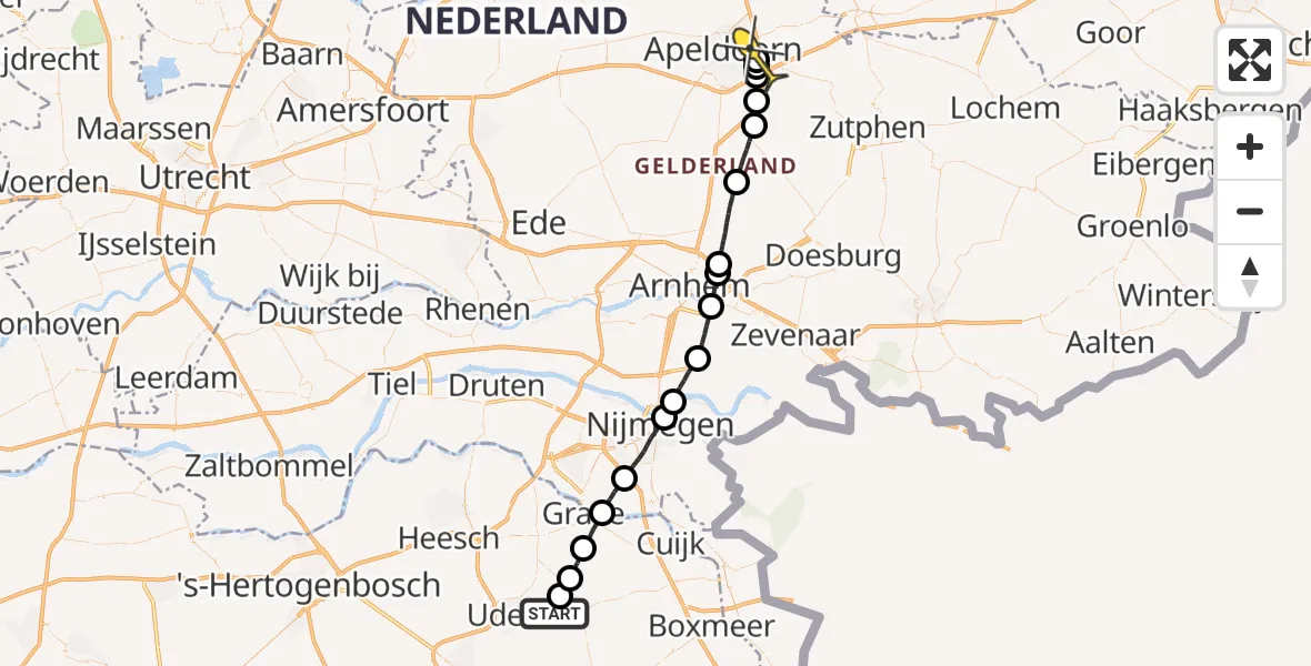 Routekaart van de vlucht: Lifeliner 3 naar Apeldoorn