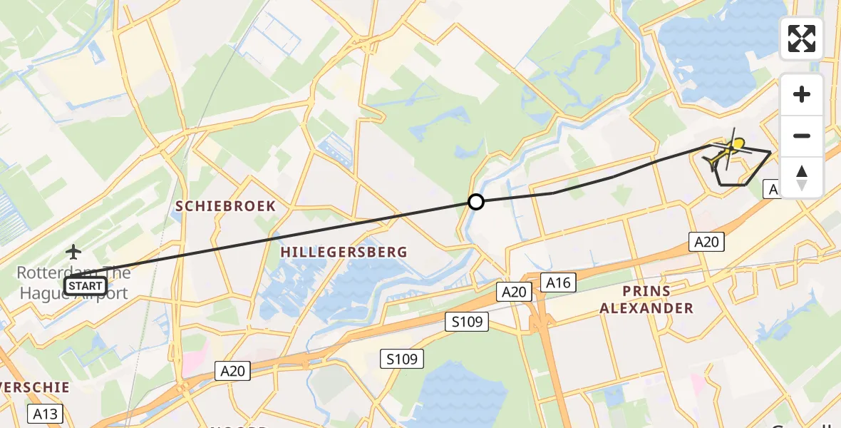 Routekaart van de vlucht: Lifeliner 2 naar Rotterdam