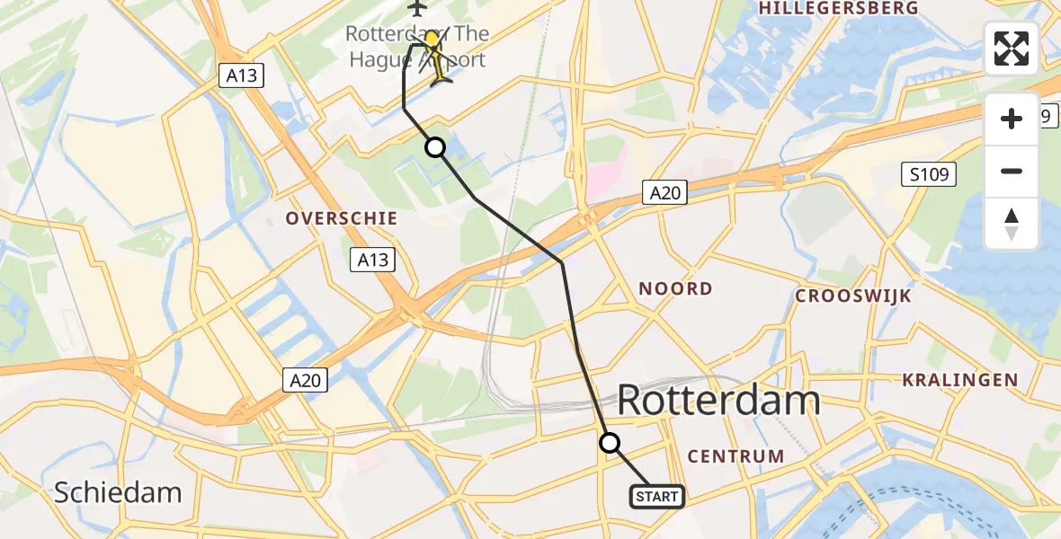 Routekaart van de vlucht: Lifeliner 2 naar Rotterdam The Hague Airport