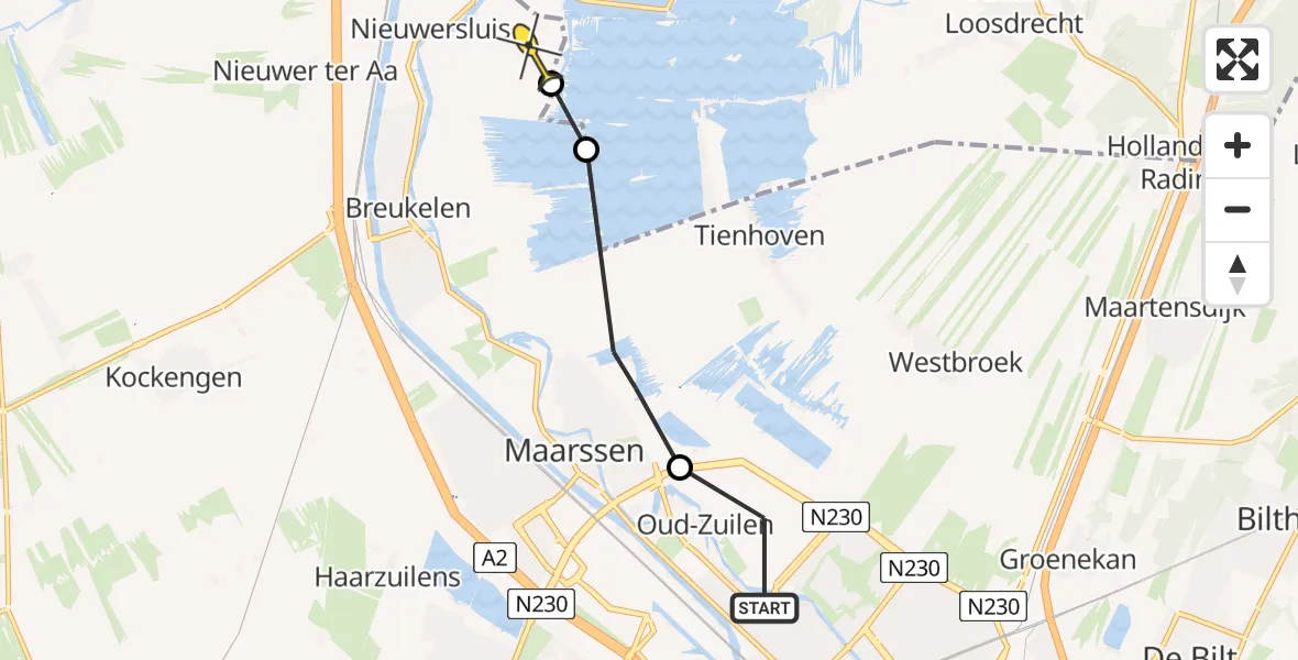 Routekaart van de vlucht: Politiehelikopter naar Nieuwersluis