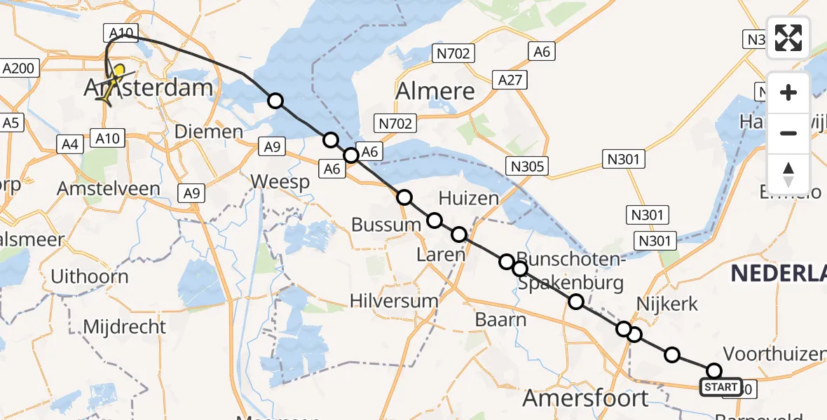 Routekaart van de vlucht: Lifeliner 1 naar Amsterdam