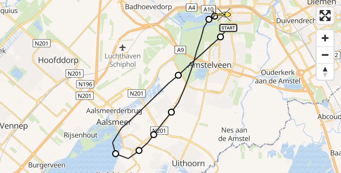 Routekaart van de vlucht: Lifeliner 1 naar VU Medisch Centrum Amsterdam