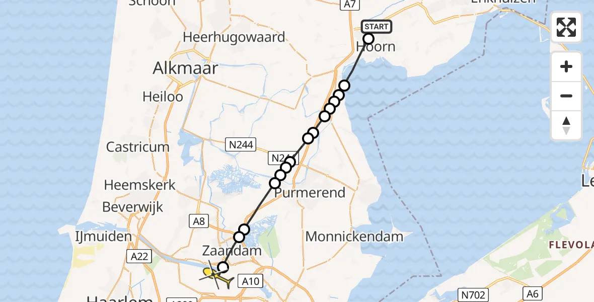 Routekaart van de vlucht: Lifeliner 1 naar Amsterdam Heliport