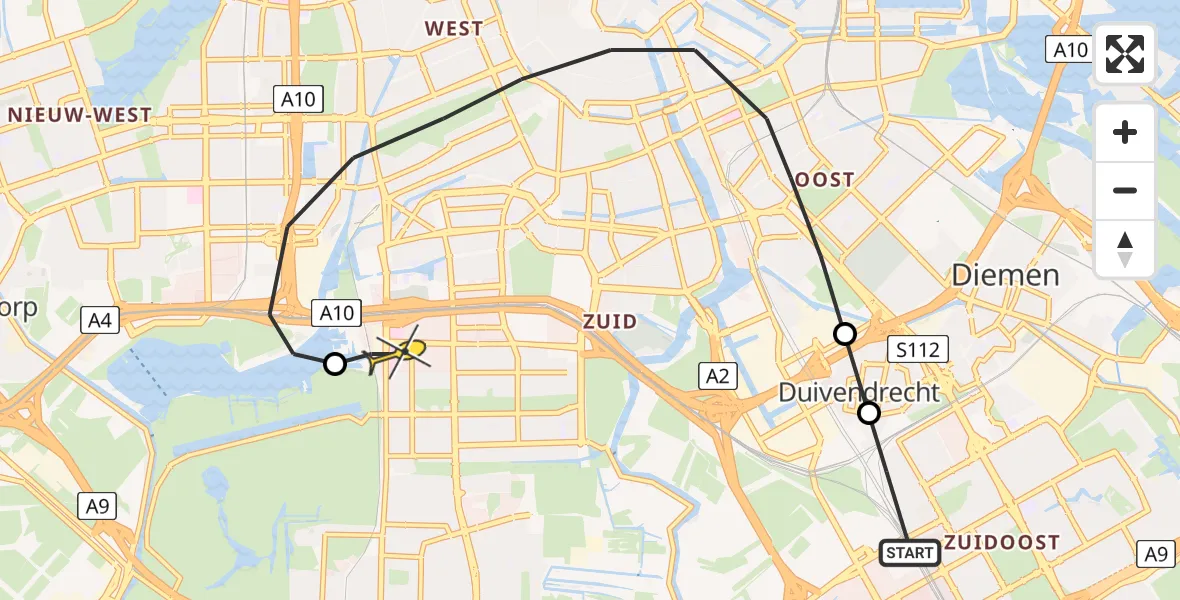 Routekaart van de vlucht: Lifeliner 1 naar VU Medisch Centrum Amsterdam