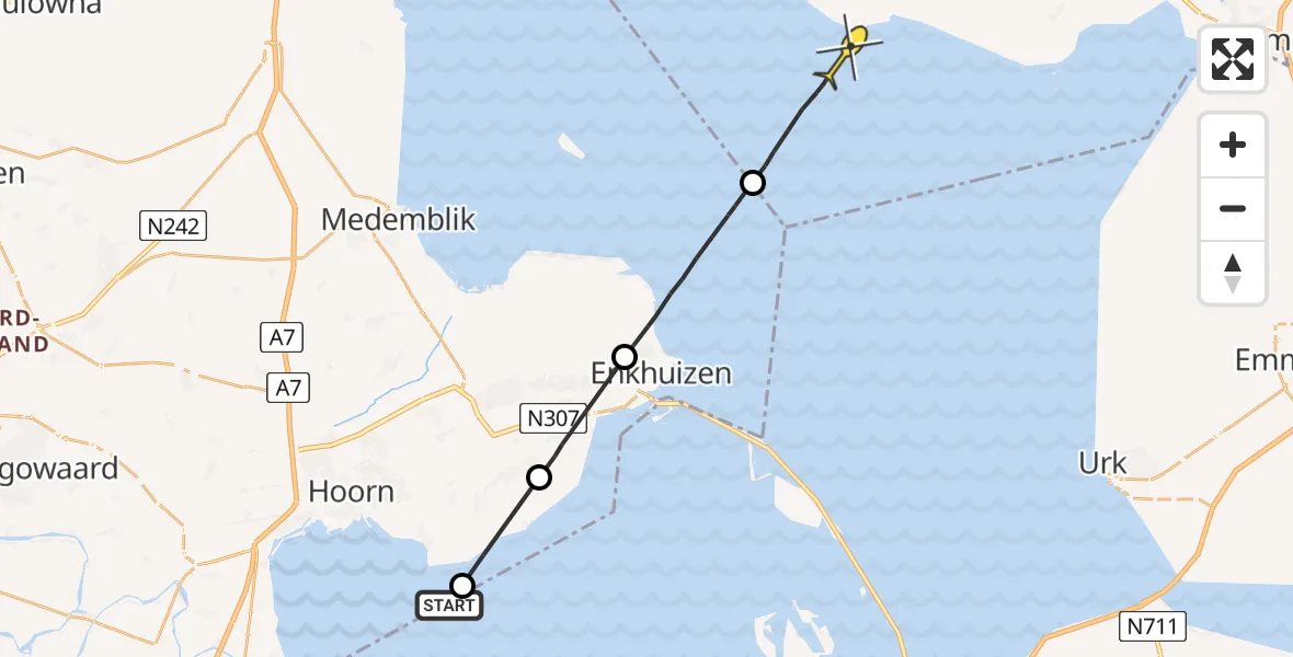 Routekaart van de vlucht: Politiehelikopter naar Warns