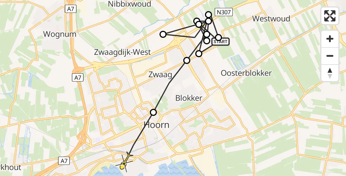 Routekaart van de vlucht: Politiehelikopter naar Hoorn