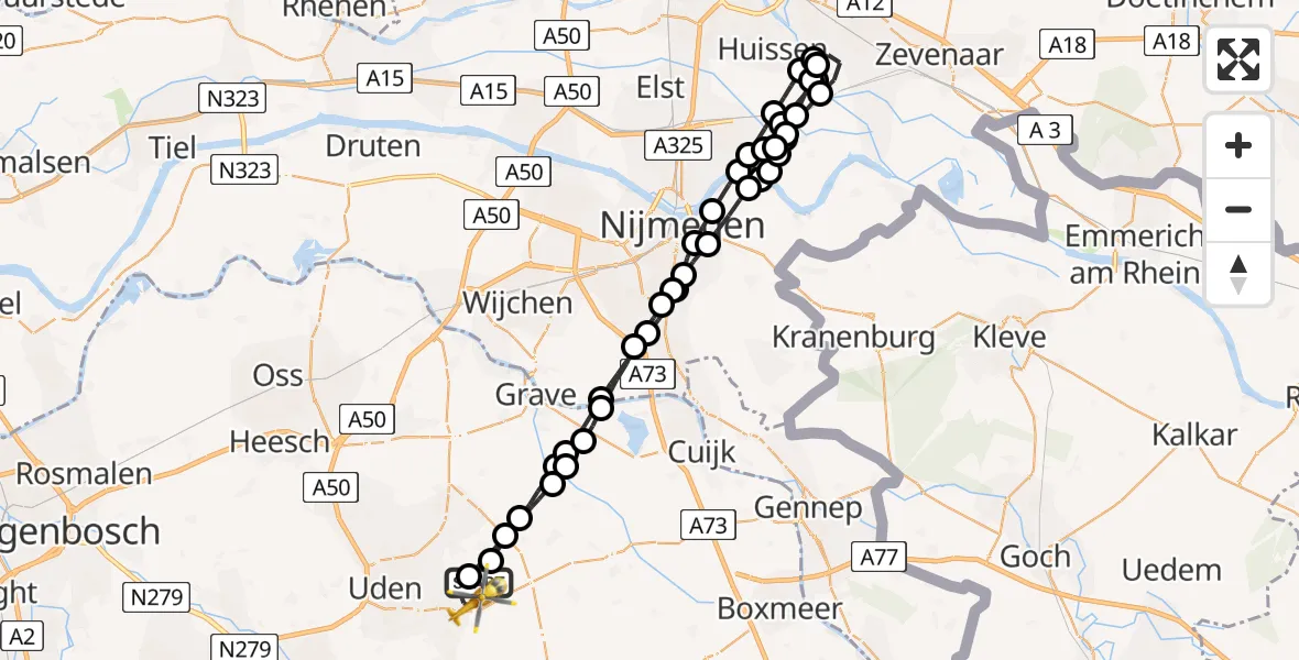 Vluchtroute Traumahelikopter Vliegbasis Volkel - Vliegbasis Volkel, 28 februari 2023, 07:39