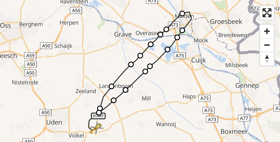 Vluchtroute Traumahelikopter Vliegbasis Volkel - Vliegbasis Volkel, 28 februari 2023, 08:58