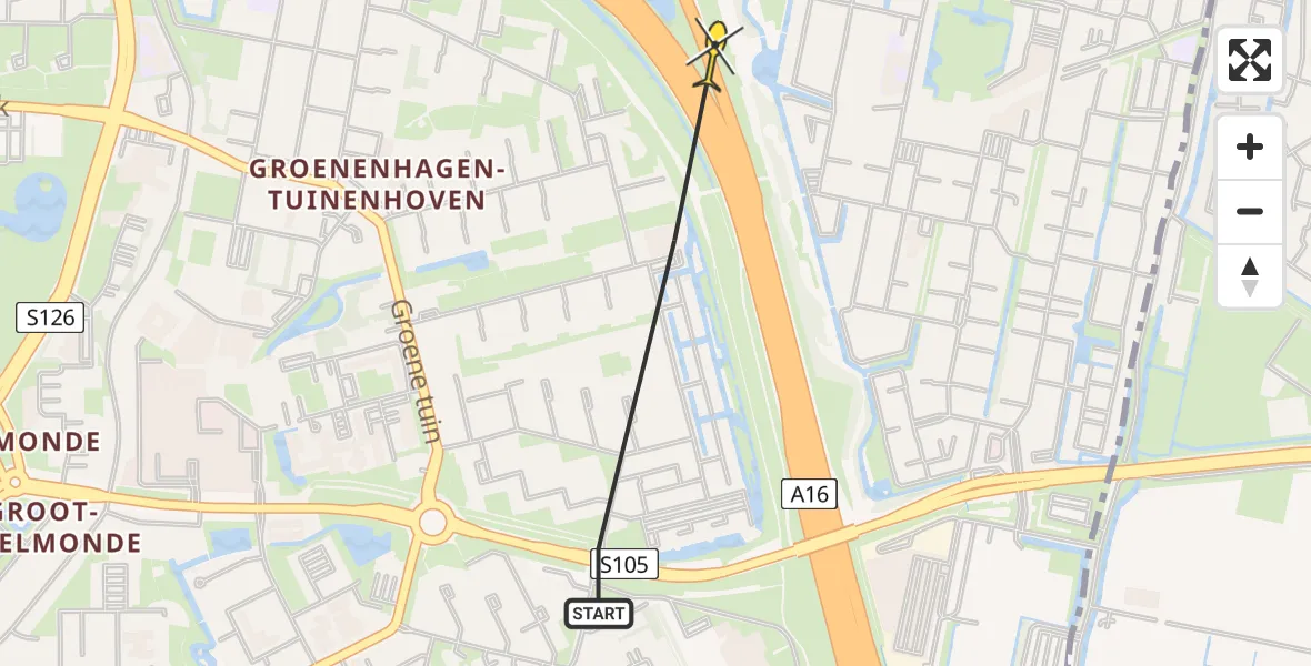 Vluchtroute Politiehelikopter van Rotterdam naar Rotterdam