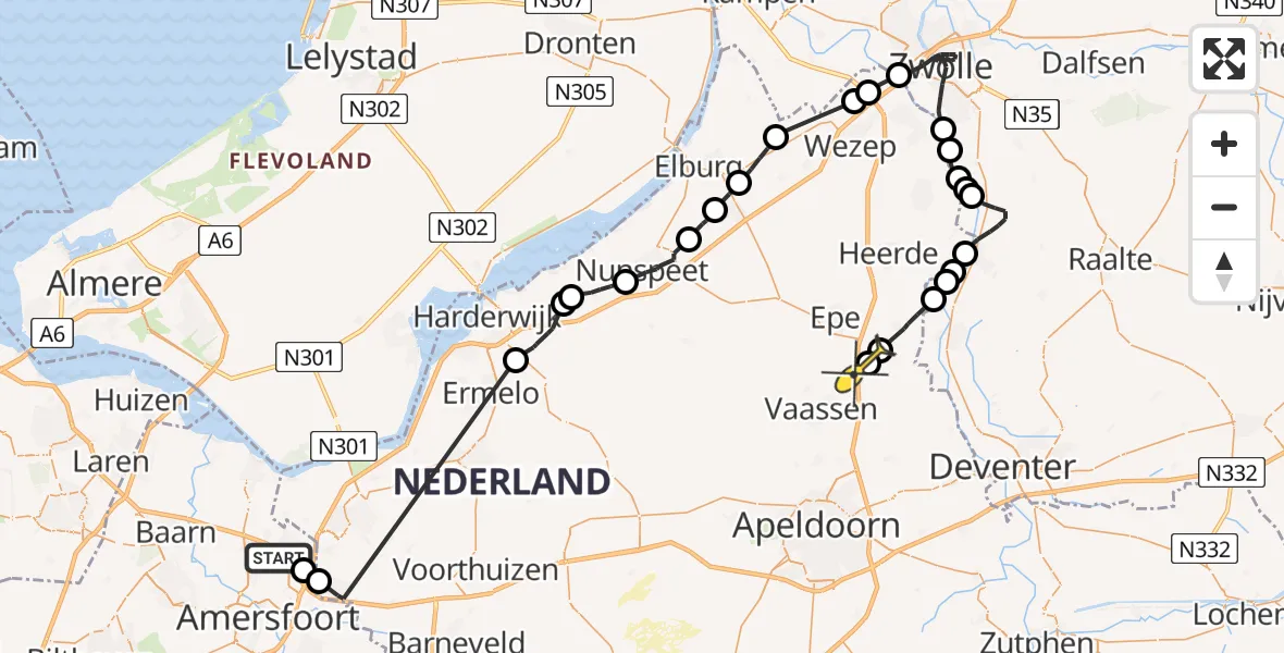 Routekaart van de vlucht: Politieheli naar Emst