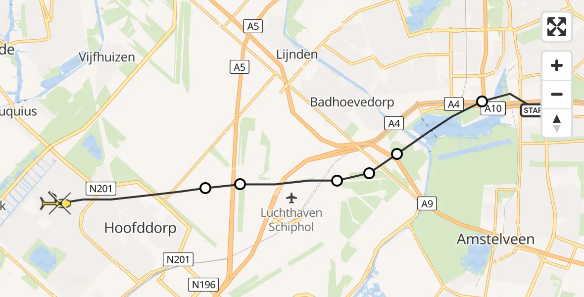 Routekaart van de vlucht: Lifeliner 1 naar Hoofddorp