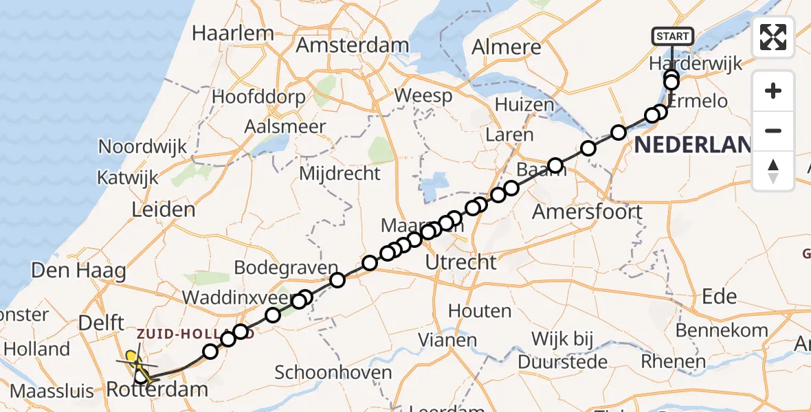 Routekaart van de vlucht: Traumaheli naar Rotterdam The Hague Airport