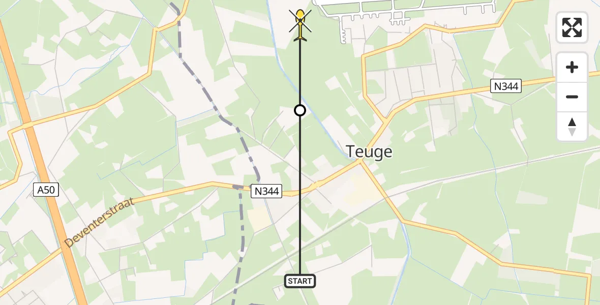 Routekaart van de vlucht: Politiehelikopter naar Vliegveld Teuge