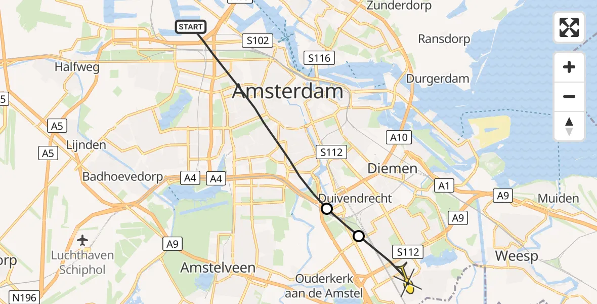 Routekaart van de vlucht: Lifeliner 1 naar Academisch Medisch Centrum (AMC)