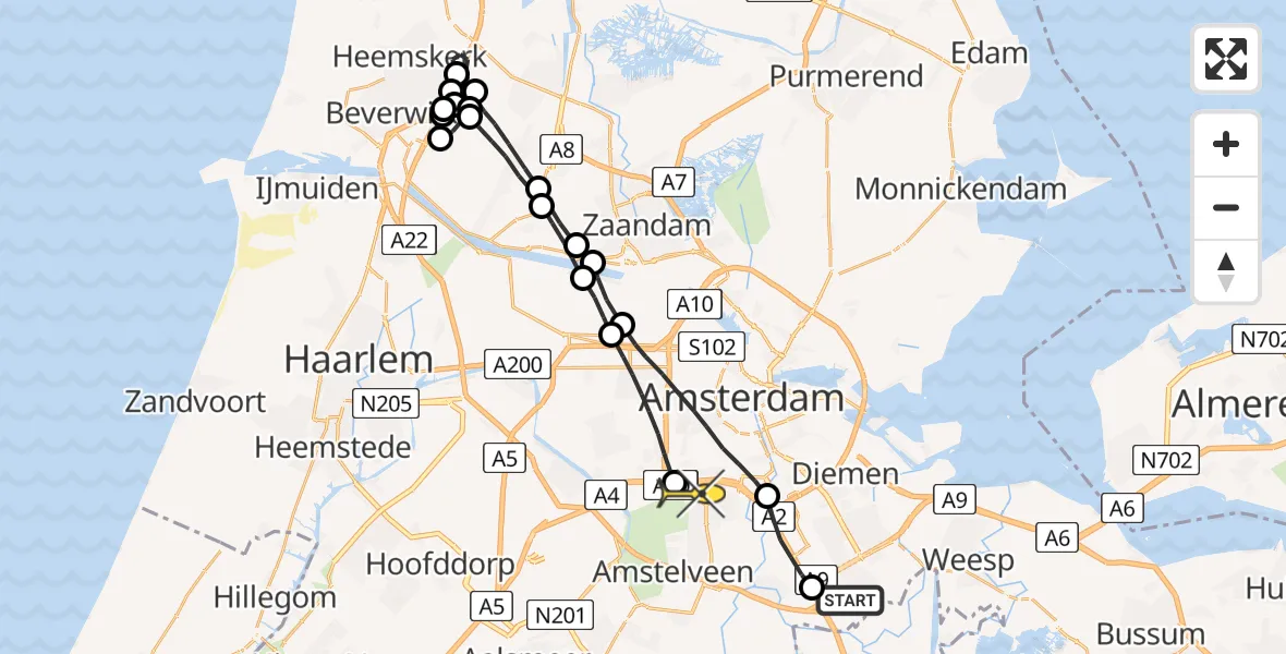 Routekaart van de vlucht: Lifeliner 1 naar VU Medisch Centrum Amsterdam