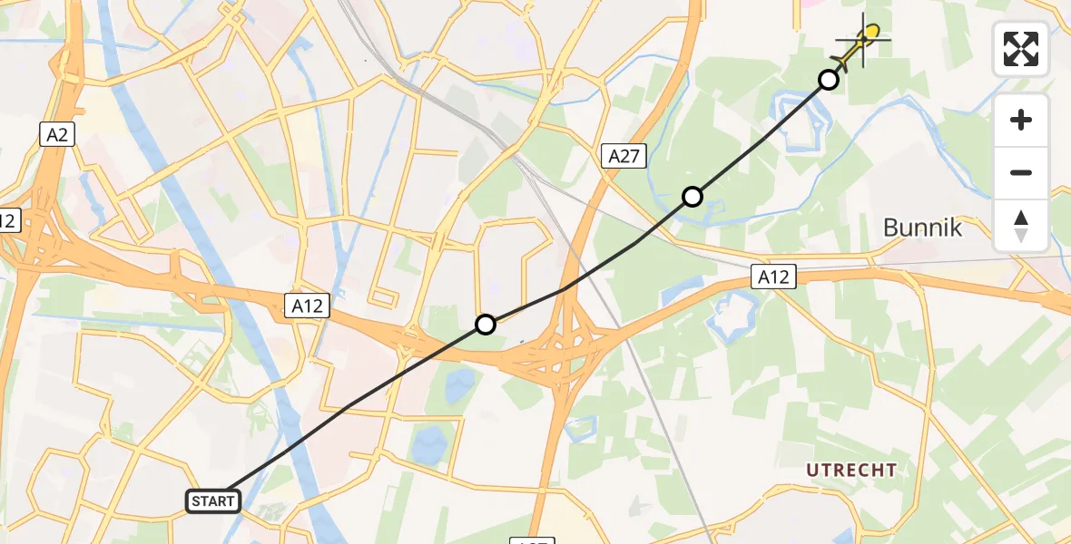 Routekaart van de vlucht: Lifeliner 3 naar Universitair Medisch Centrum Utrecht