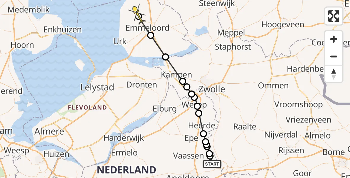 Routekaart van de vlucht: Politiehelikopter naar Bant