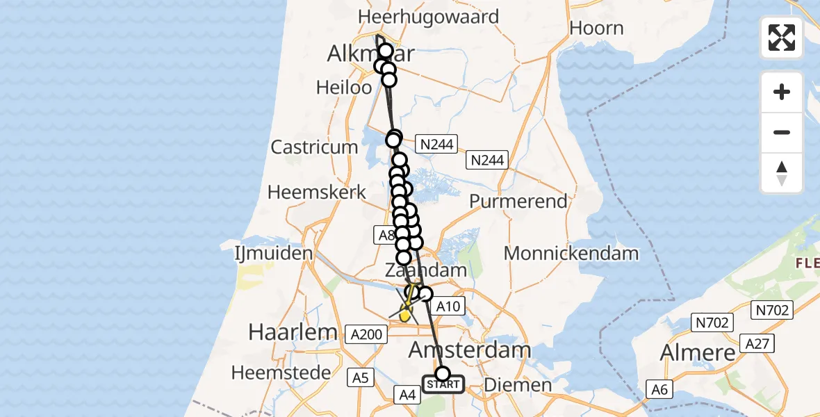 Routekaart van de vlucht: Lifeliner 1 naar Amsterdam Heliport