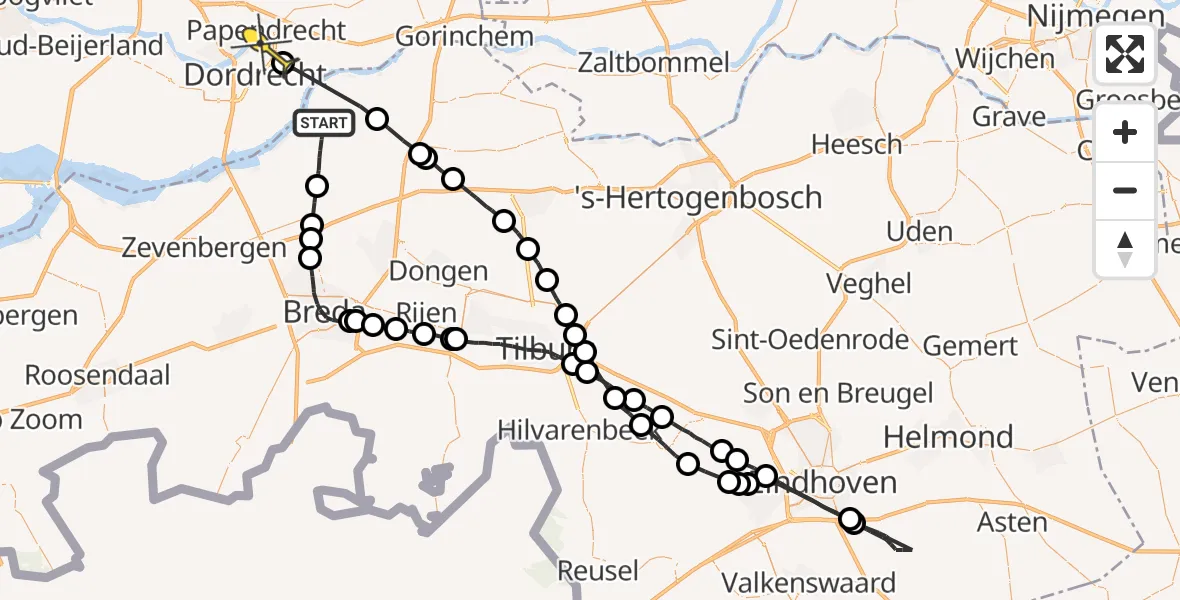 Routekaart van de vlucht: Politieheli naar Dordrecht