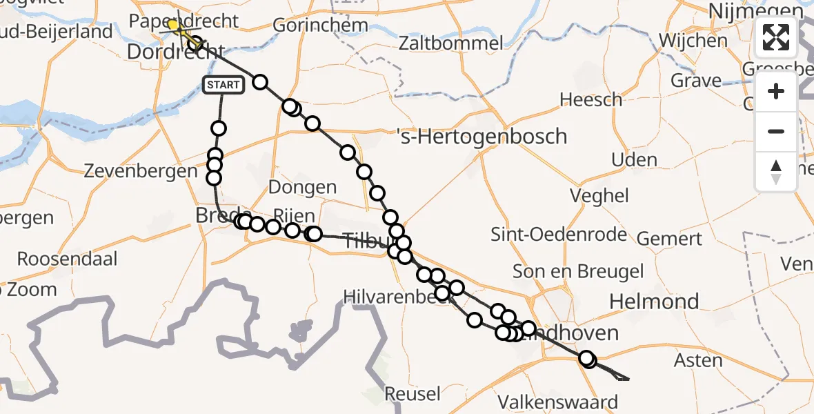 Routekaart van de vlucht: Politiehelikopter naar Dordrecht